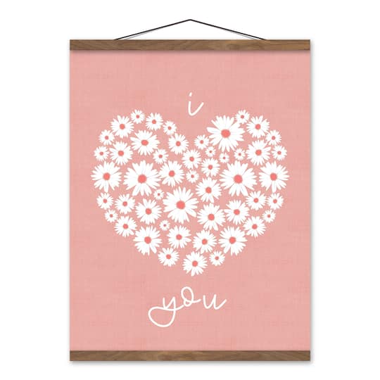 Daisy Heart Love Teak Hanging Canvas